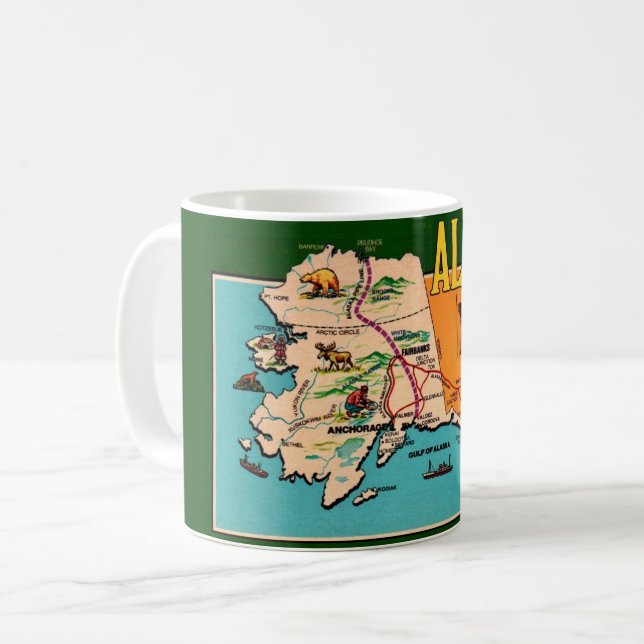 Alaska Karta Vintage Postkort  Kaffemugg (Framsida vänster)