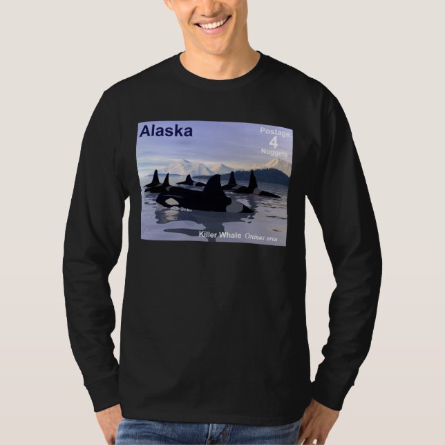 Alaska Killer Whales Frimärke Tee Shirt (Framsida)