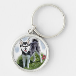 Alaska Klee Kai Art Rund Silverfärgad Nyckelring