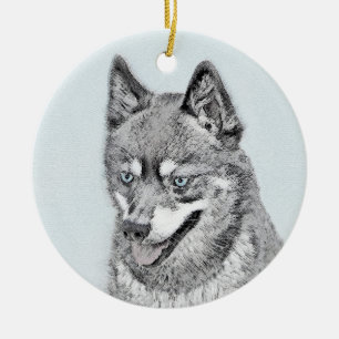 Alaska Klee Kai Painting - Cute Original Hund Art Julgransprydnad Keramik