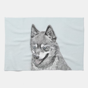 Alaska Klee Kai Painting - Cute Original Hund Art Kökshandduk