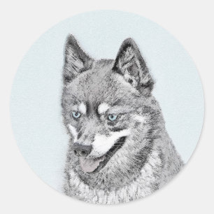 Alaska Klee Kai Painting - Cute Original Hund Art Runt Klistermärke