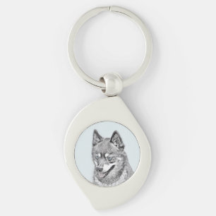 Alaska Klee Kai Painting - Cute Original Hund Art Swirl Silverfärgad Nyckelring