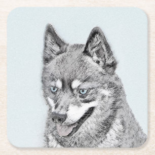 Alaska Klee Kai Painting - Cute Original Hund Art Underlägg Papper Kvadrat