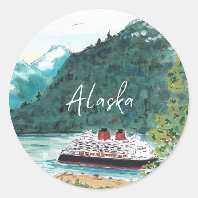 Alaska kryssningsfartyg runt klistermärke (Framsida)