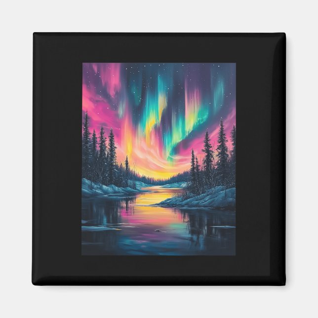 Alaska Landskap Aurora Borealis Norrsken V Magnet (Framsidan)