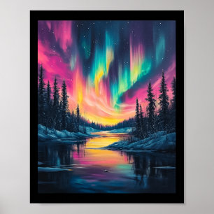 Alaska Landskap Aurora Borealis Norrsken V Poster
