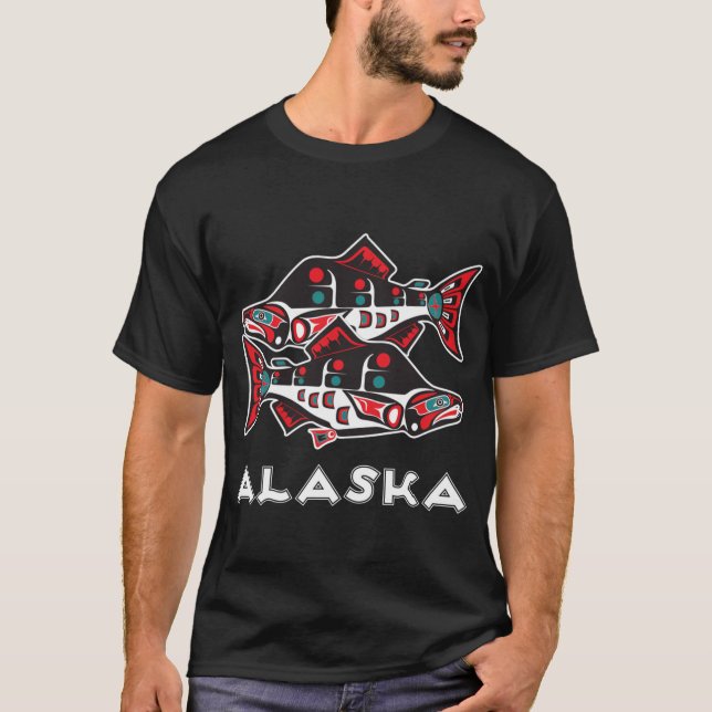 Alaska laxfiske Native American Tlingit-konst  T Shirt (Framsida)