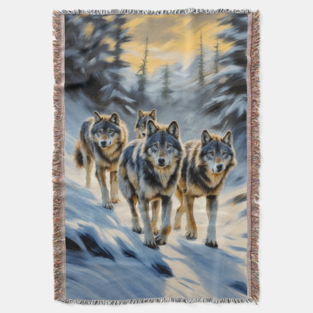 Alaska Ligcape Vild Varg Pack Winter Scene Filt (Framsidan Vertikal)