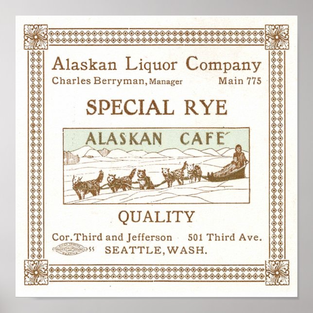 Alaska Liquor Company Advertisement Circa 1912 Poster (Framsidan)