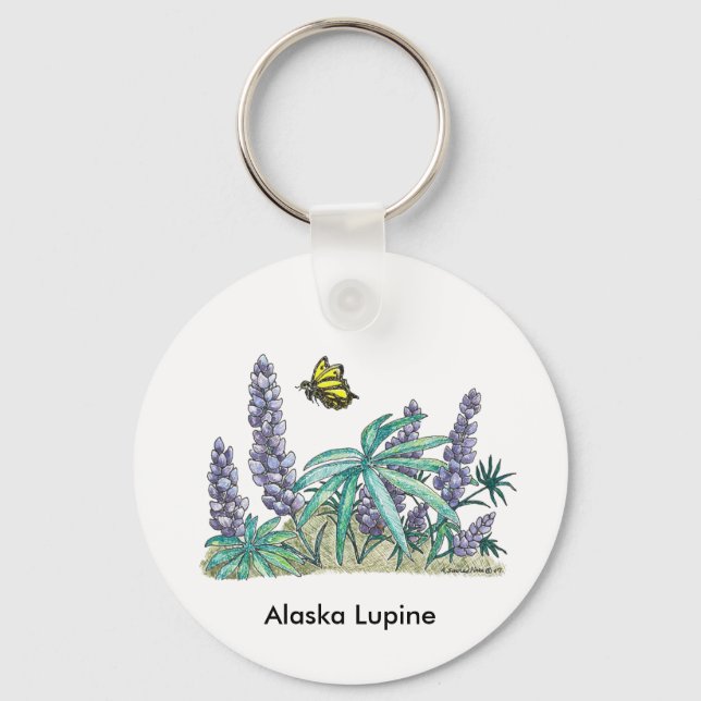 Alaska Lupine Watercolor Nyckelring (Framsida)