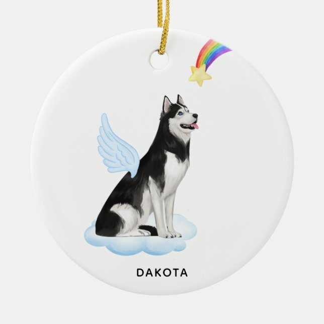 Alaska Malamute Angel Personlig Hund Memorial Julgransprydnad Keramik (Framsidan)