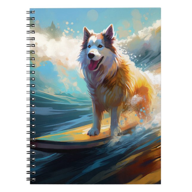 Alaska Malamute Beach Surfing Painting Anteckningsbok (Framsidan)
