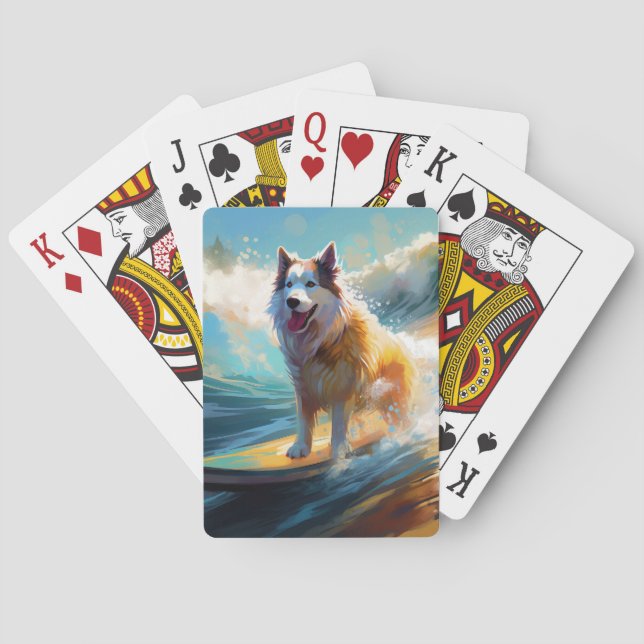 Alaska Malamute Beach Surfing Painting Casinokort (Baksidan)