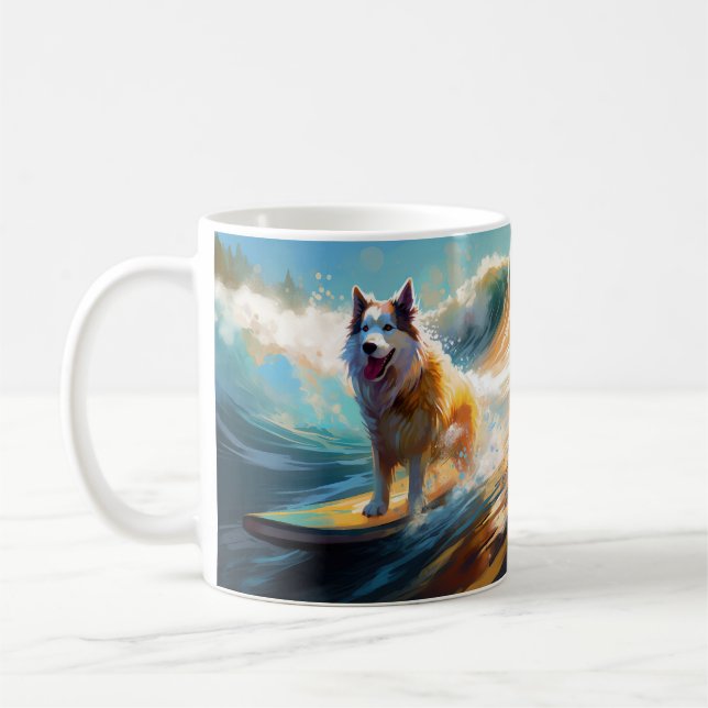 Alaska Malamute Beach Surfing Painting Kaffemugg (Vänster)