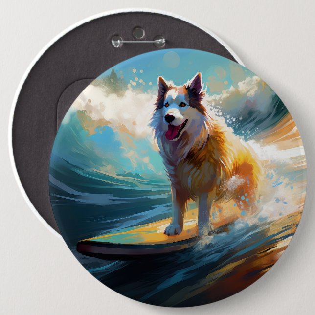 Alaska Malamute Beach Surfing Painting Knapp (Framsida & baksida)