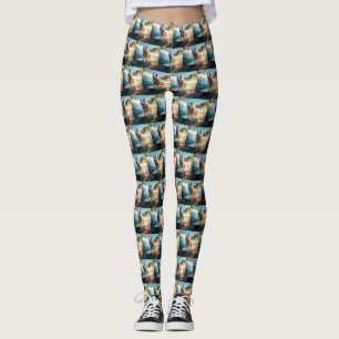 Alaska Malamute Beach Surfing Painting Leggings