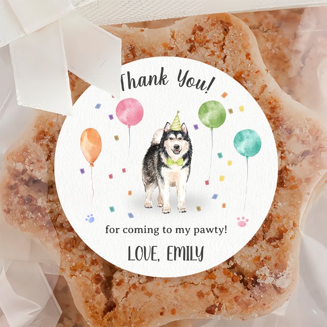 Alaska Malamute Birthday Tack Runt Klistermärke (Skapare uppladdad)