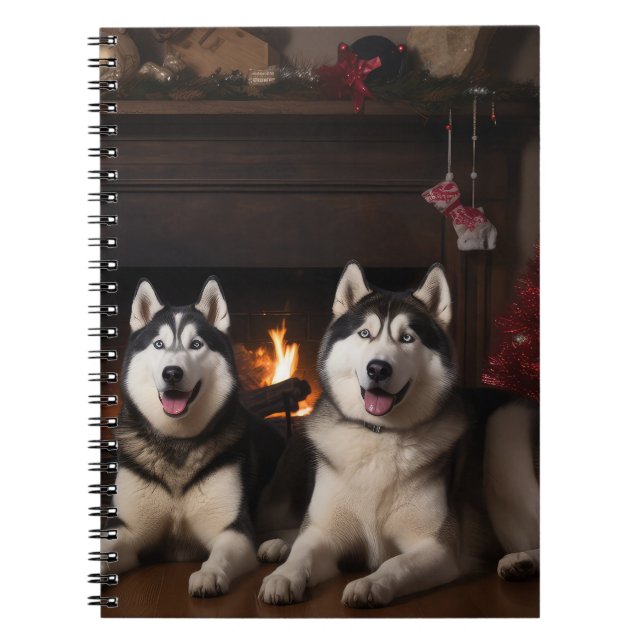 Alaska Malamute efter julgranen Anteckningsbok (Framsidan)