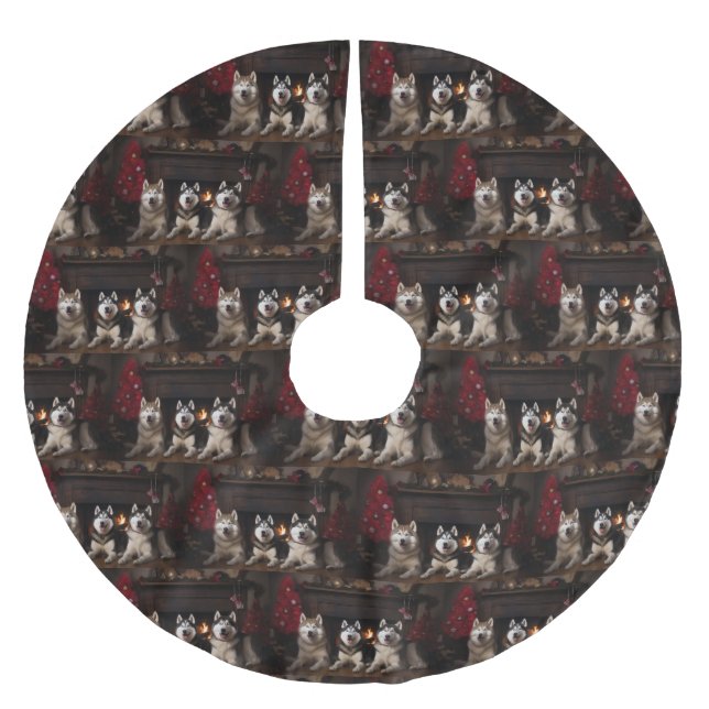 Alaska Malamute efter julgranen Julgransmatta Borstad Polyester (Framsidan)