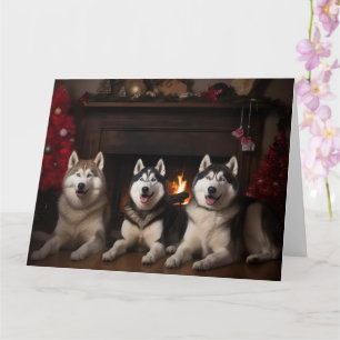 Alaska Malamute efter julgranen Kort