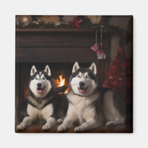 Alaska Malamute efter julgranen Magnet
