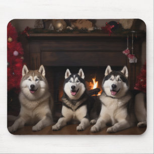 Alaska Malamute efter julgranen Musmatta
