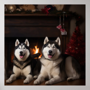 Alaska Malamute efter julgranen Poster