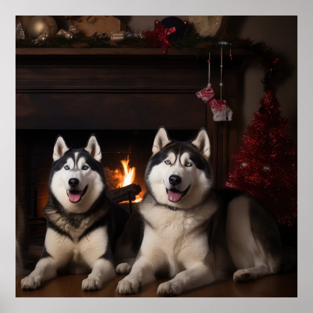 Alaska Malamute efter julgranen Poster (Framsidan)