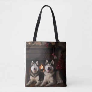 Alaska Malamute efter julgranen Tygkasse