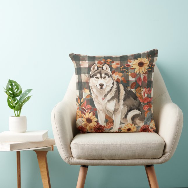 Alaska Malamute Fall Watercolor Flowers Kudde (Stol)