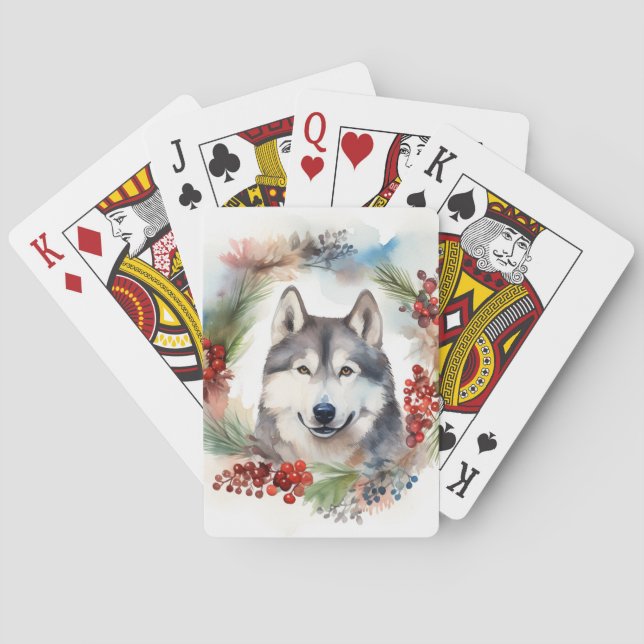 Alaska Malamute God Jul - Utandning Valp Casinokort (Baksidan)
