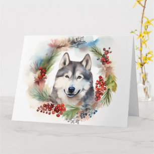 Alaska Malamute God Jul - Utandning Valp Kort