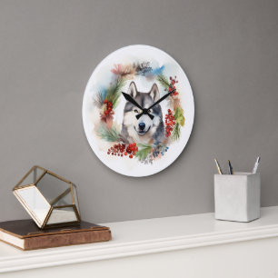 Alaska Malamute God Jul - Utandning Valp Stor Klocka