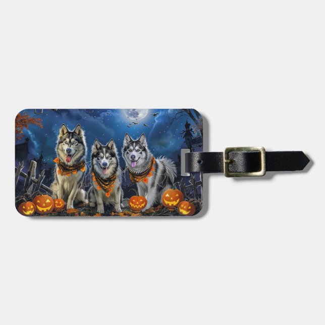 Alaska Malamute Halloween Spooky Bagagebricka (Horisontell Framsida)