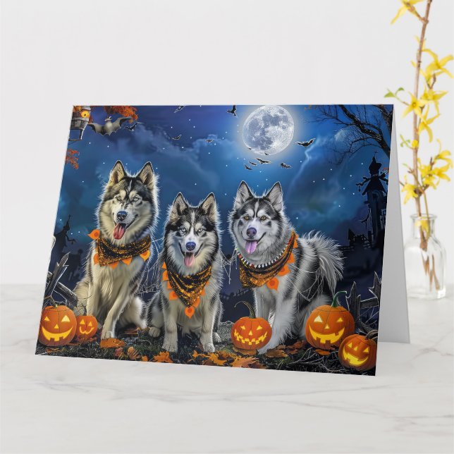 Alaska Malamute Halloween Spooky Kort (Gul blomma)
