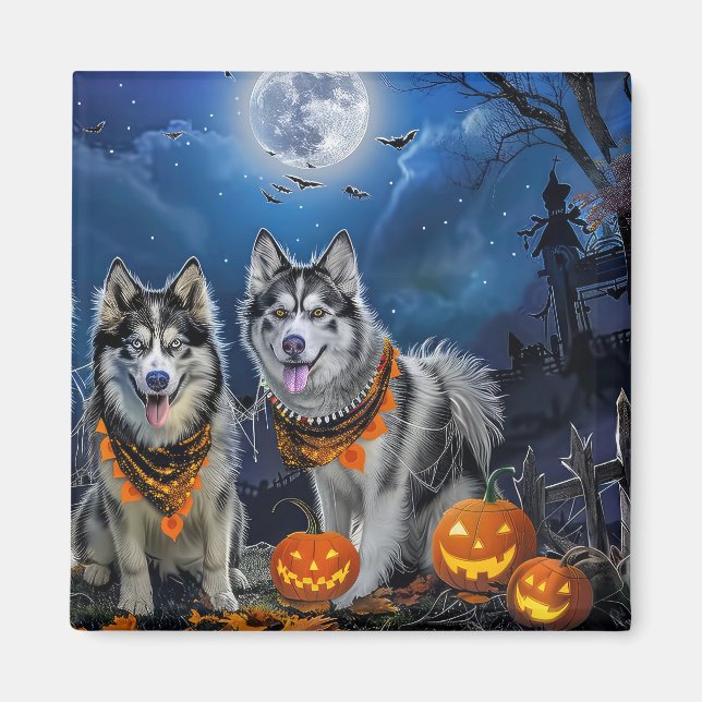 Alaska Malamute Halloween Spooky Magnet (Framsidan)