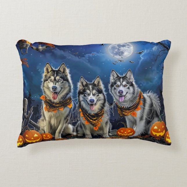 Alaska Malamute Halloween Spooky Prydnadskudde (Framsidan)
