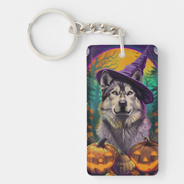 Alaska Malamute Halloween Witch och Pumpkin (Framsidan)