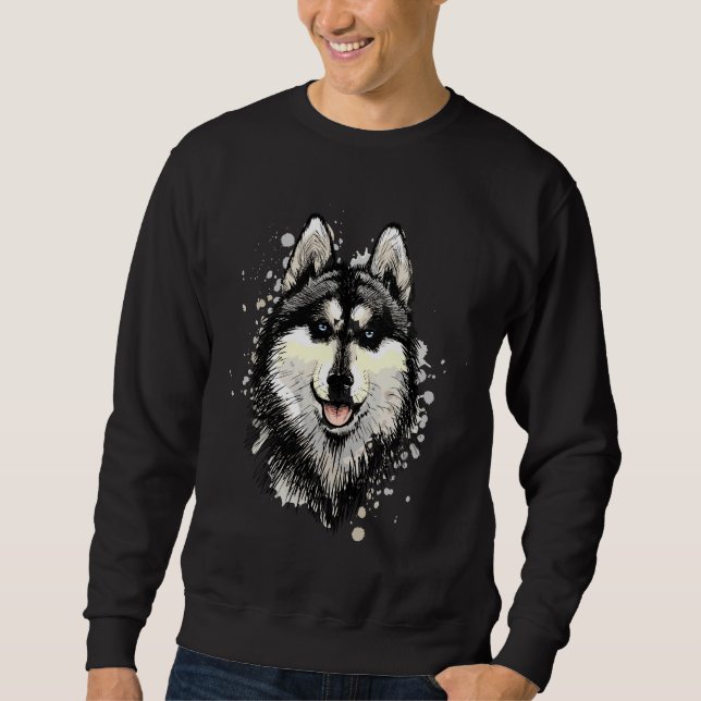 Alaska Malamute Head of the Siberian husky with B Lång Ärmad Tröja (Framsida)