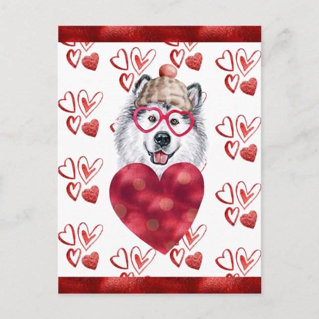 Alaska Malamute Heart Hund älskare Valentine Gift Vykort (Framsida)