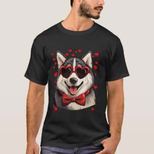 Alaska Malamute Heart Sunglasses Bow Tie Valentin T Shirt