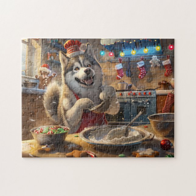 Alaska Malamute Helgdag Baking: God jul Pussel (Horisontell)