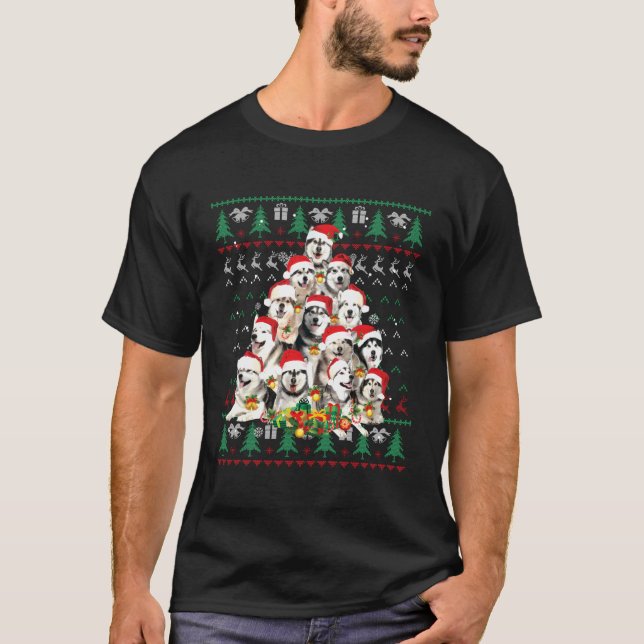 Alaska Malamute Hund älskare Gift Ugly Sweater Jul T Shirt (Framsida)