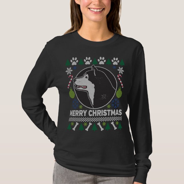 Alaska Malamute Hund aveln Ugly jul Sweater Tee Shirt (Framsida)