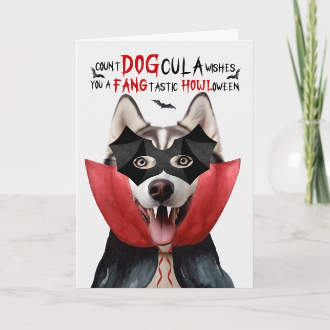 Alaska Malamute Hund Funny Count DOGcula Halloween Helgkort (Framsida)