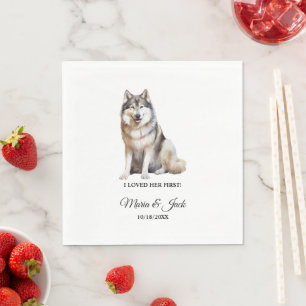 Alaska Malamute Hund I älskade henne första Bröllo Pappersservett