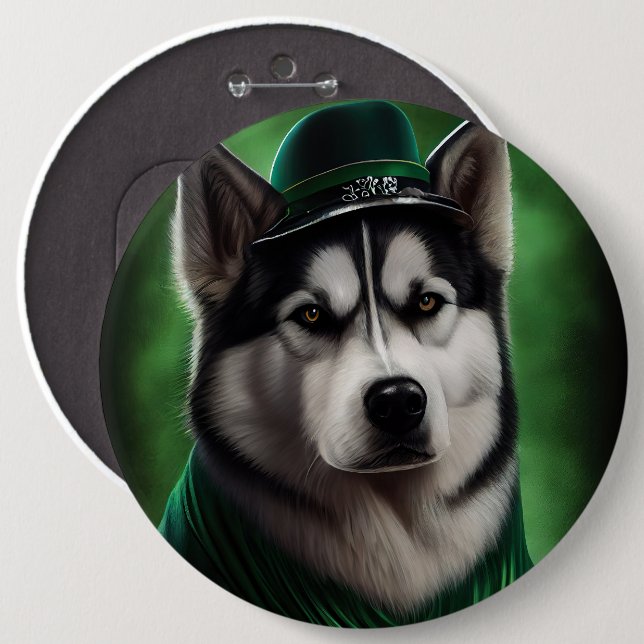 Alaska Malamute hund i St. Patrick Dress Knapp (Framsida & baksida)