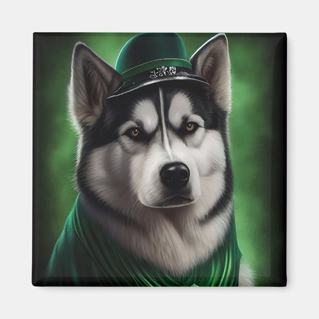 Alaska Malamute hund i St. Patrick Dress Magnet (Framsidan)