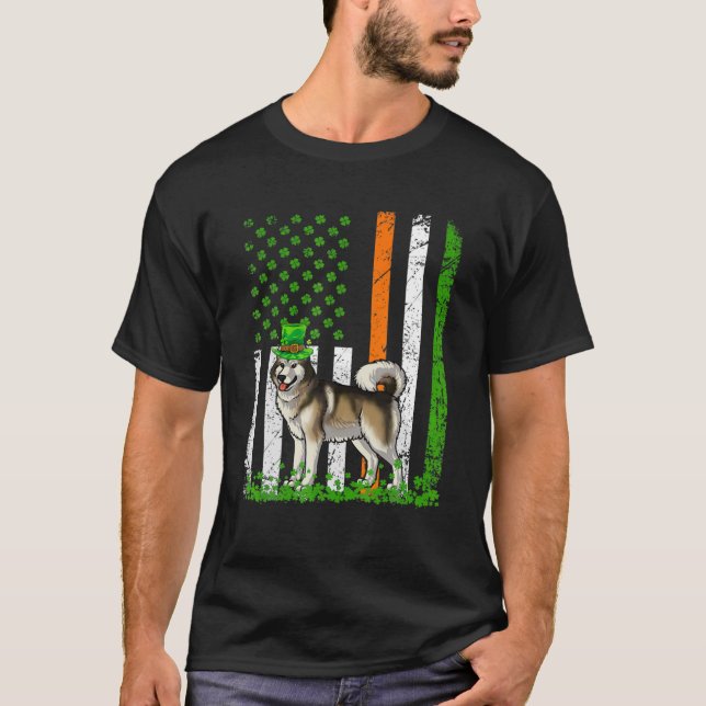 Alaska Malamute Hund Irish St patricks day America T Shirt (Framsida)